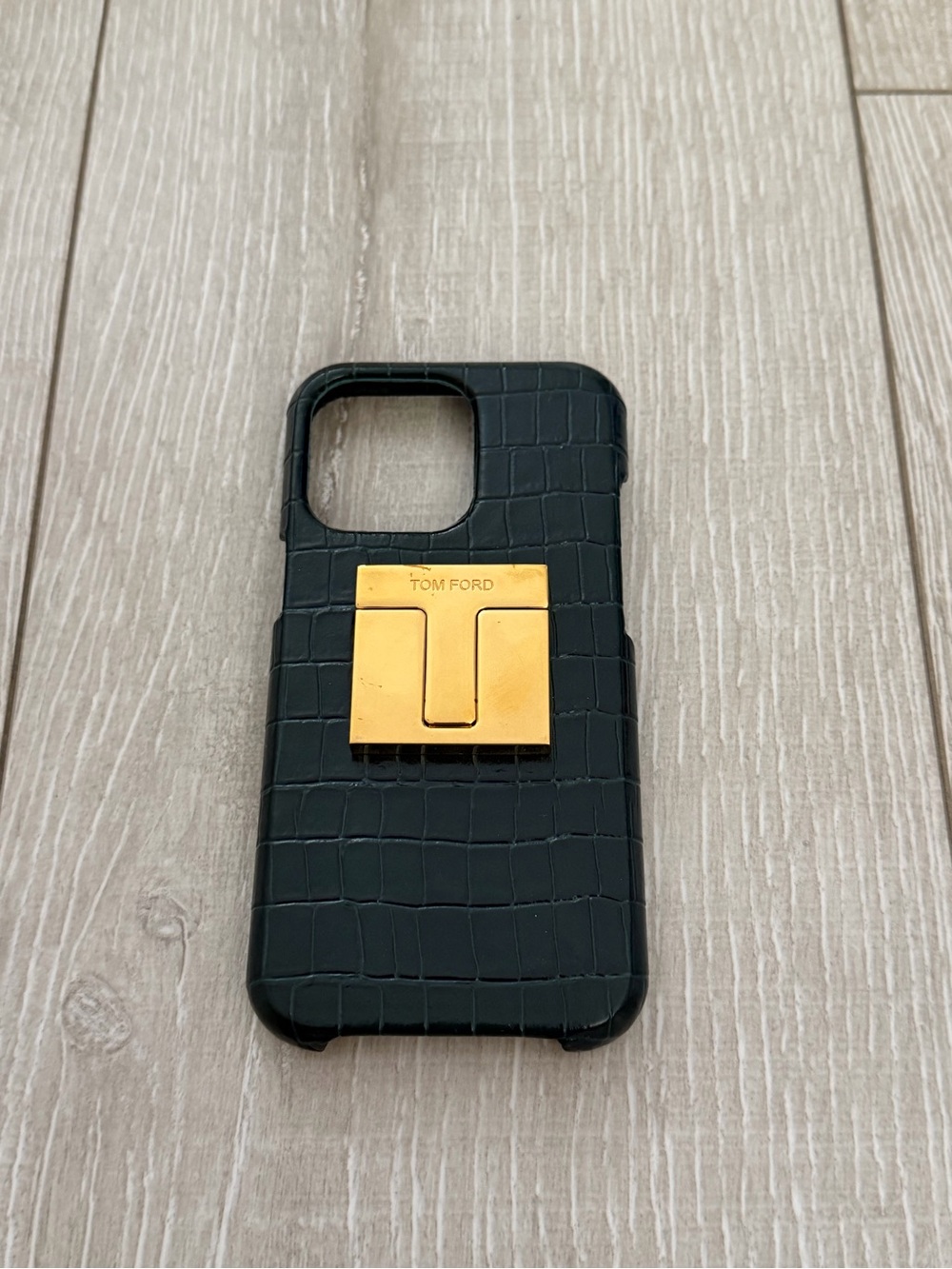 Tom Ford green  Croc-Embossed iPhone Case with Gold Plate iPhone 13 Pro